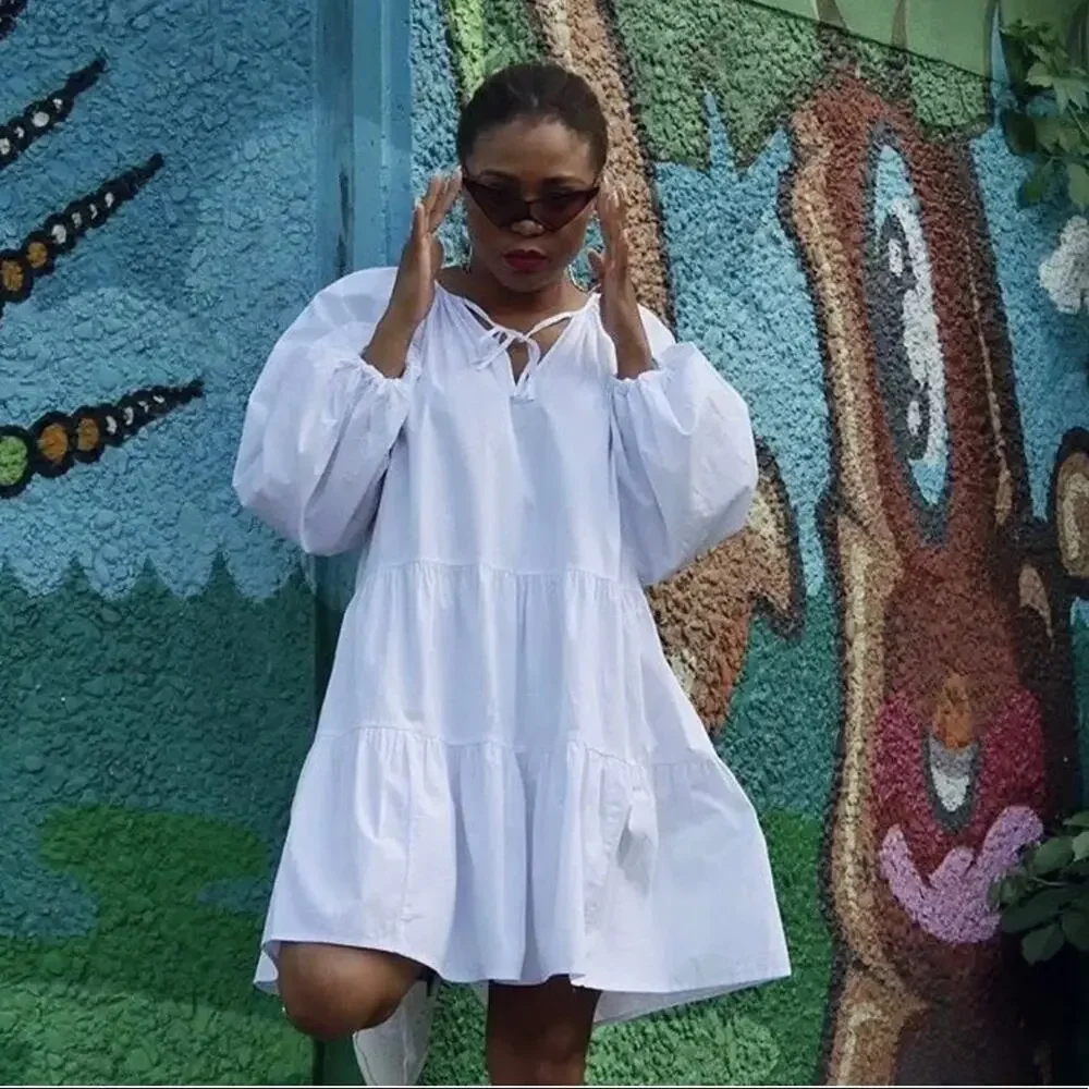 HM NWT BLOGGER FAV COTTON TIERD HIPPIE BOHO CHIC WESTERN WHITE DRESS SMALL - Picture 3 of 10